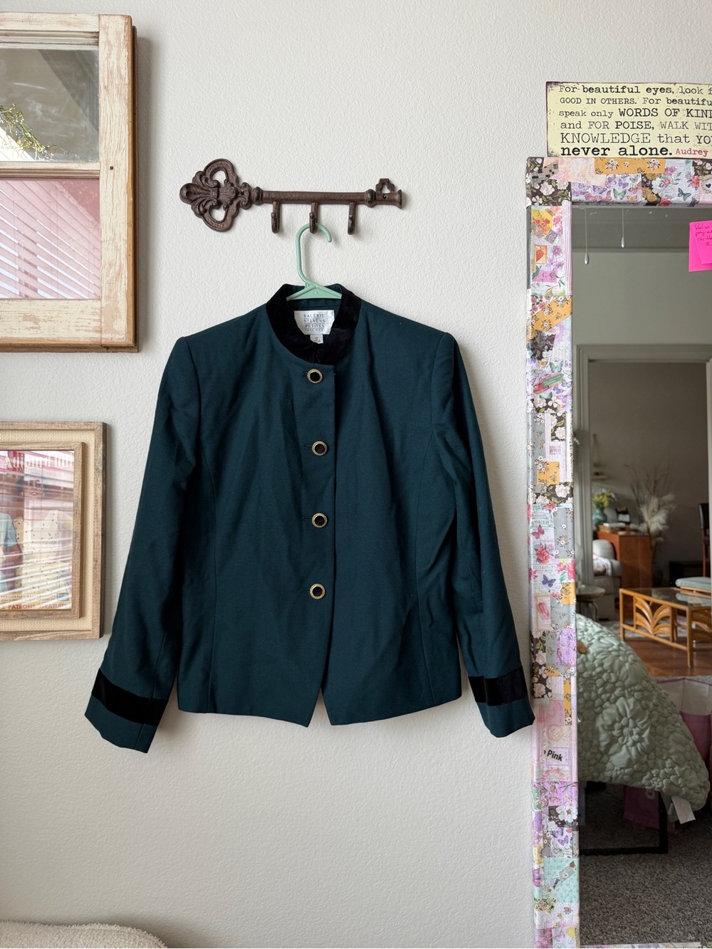 Valerie Stevens Teal Jacket with Black Trim and Gold Buttons
